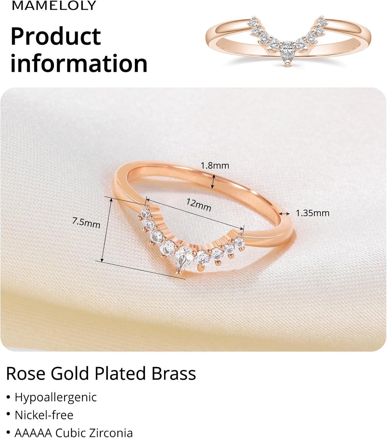 Mameloly CZ Wedding Bands for Women Pear & Round Shaped Cubic Zirconia Curved Stackable Engagement Rings for Her Size 4-12 - Image 5