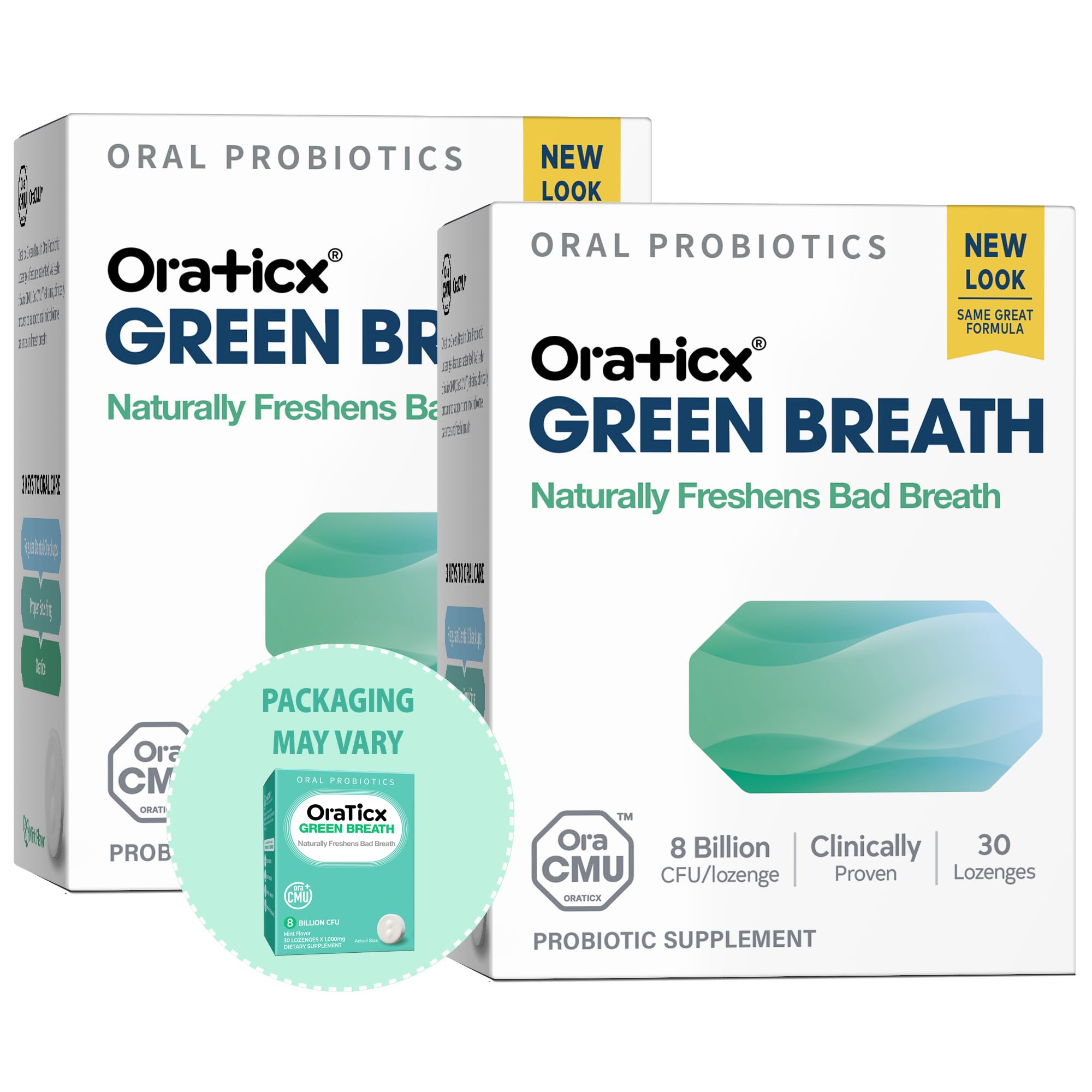 Oral Probiotics Green Breath, Freshen Bad Breath, Dental Probiotic Supplement for Oral Health, 8 Billion CFU, Mint Flavor 30 Lozenges 2-Pack