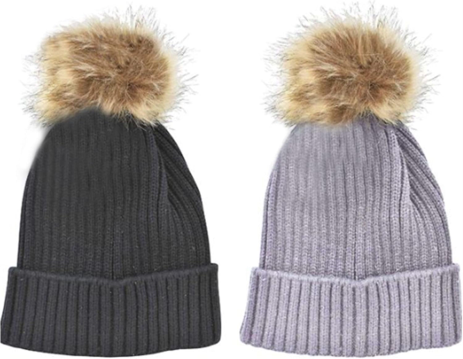 Bobble Hat Pom Pom Faux Fur Beanie Hat Thick Slouchy Cap Warm Winter Hats for Women Chunky Wooly