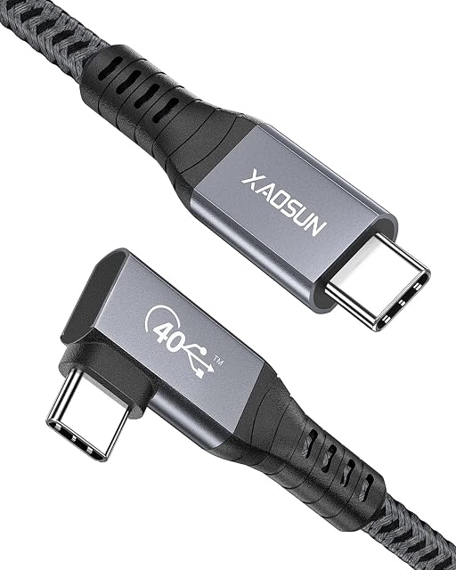 USB 4 Cable [USB-IF Certified], 90 Degree Thunderbolt 4 Cable with 8K@60Hz Display, Dual 4K, 40Gbps Data Transfer, 100W Charging for MacBook Pro, iPad Pro, Mac Mini, Quest Link, eGPU and More[1m]