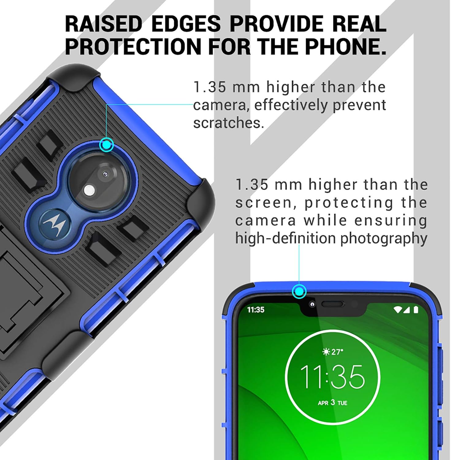 Moto G7 Power Case, Moto G7 Supra Case, ChangeJ Case with Tempered Glass Screen Protector Holster Belt Clip Amor Case for Motorola Moto G7 Power/Supra - Blue