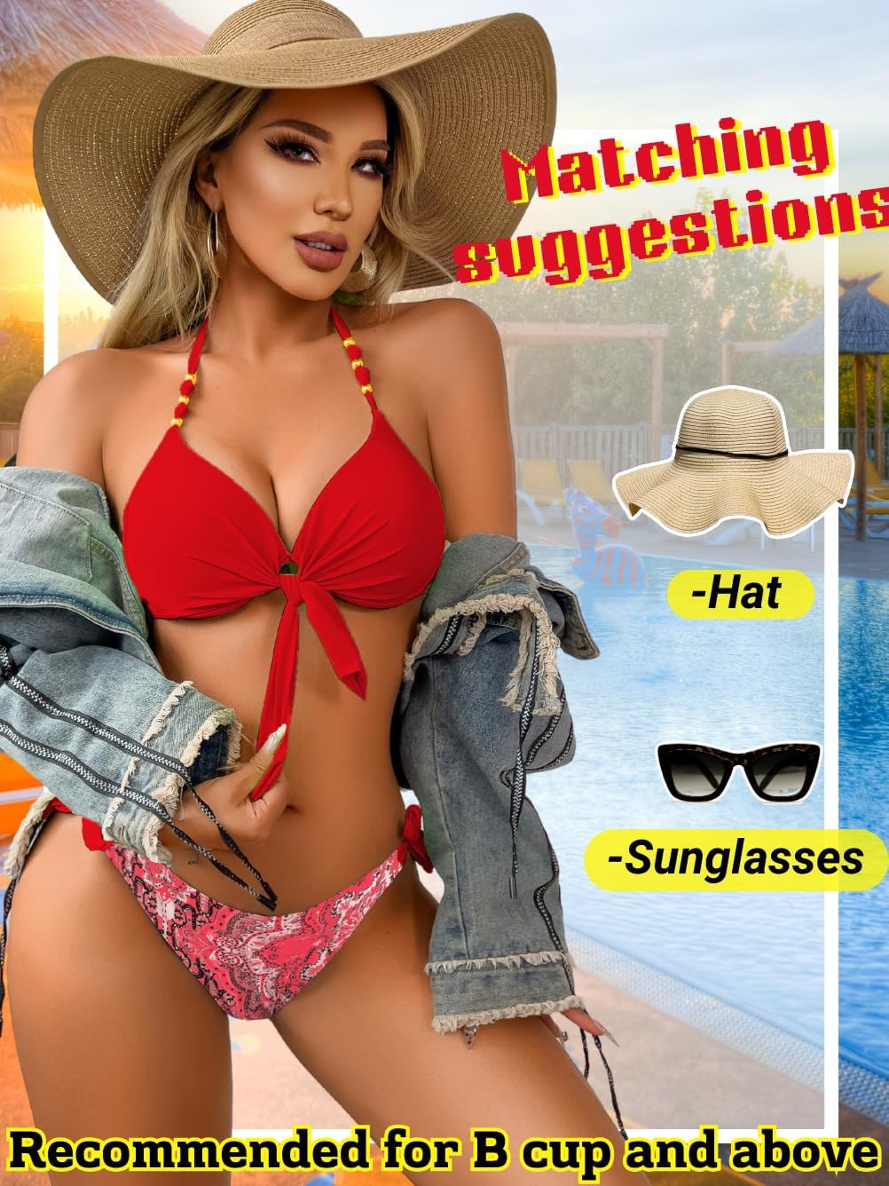 Sexy Push Up Bikini Sets for Women,Tie Halter Underwire Boho Swimsuit,2 Piece Cheeky Bathing Suit Beach Pool Party - Image 6