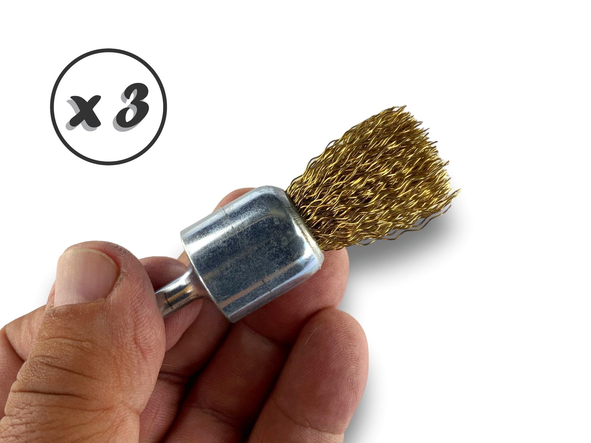 Metalowa szczotka obrotowa z końcówką Ø 22 mm | Zestaw 3 sztuk | Kształt pędzla na trzonku Ø 6 mm | Nici mosiężne Ø 0,30 mm twarde | Do wiertarki lub wkrętarki z uchwytem | Kibros 20LT22x3