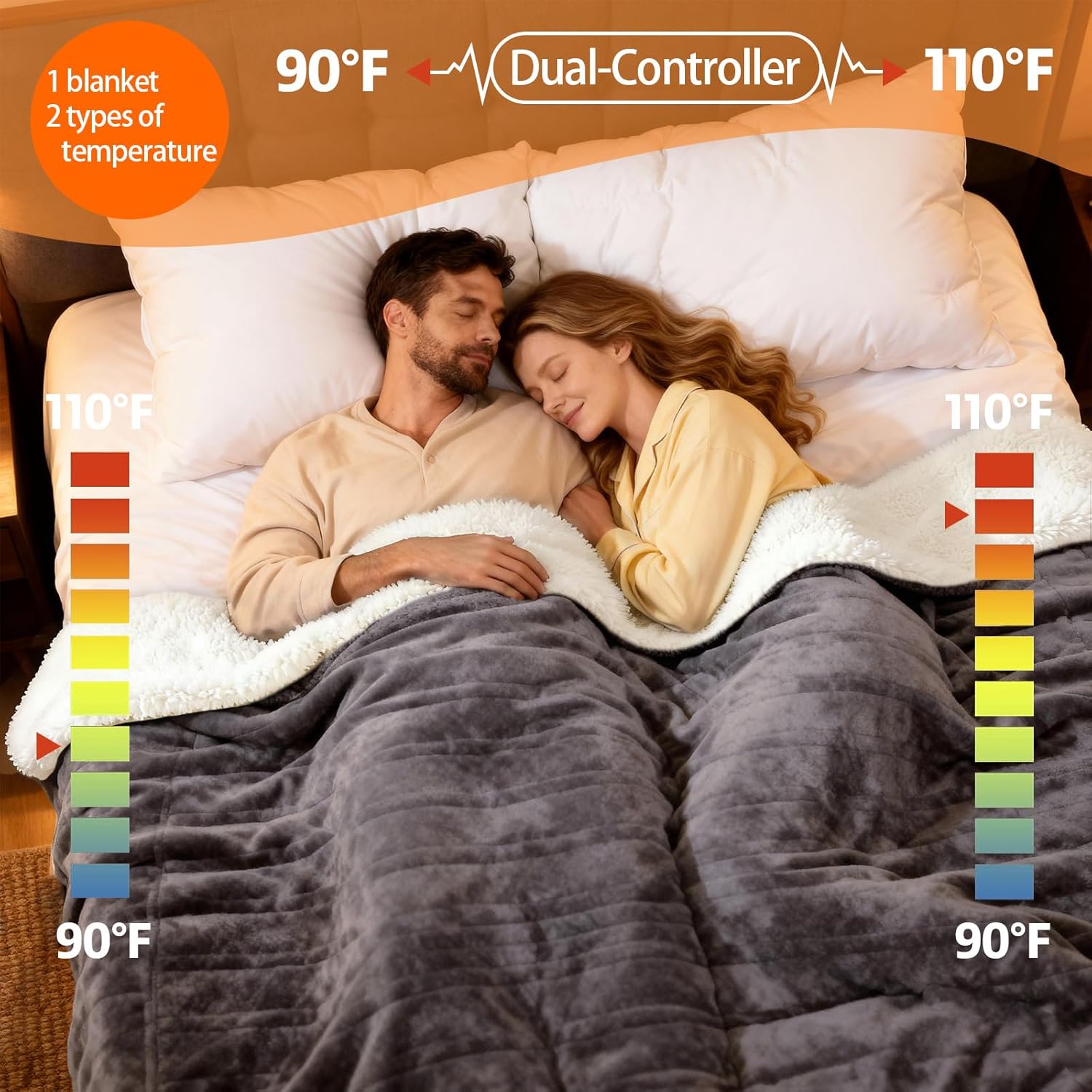 Electric Heated Blanket Queen Size 84''x90'' Soft Flannel & Sherpa Electric Blanket with 10 Heating Levels, Automatically Shut Down After 8h with Overheat Protection Machine Washable - Image 2