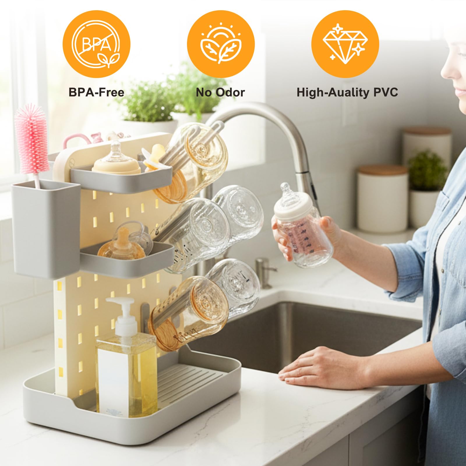 YTACREA Baby Bottle Drying Rack, Grey, Standard - Image 2