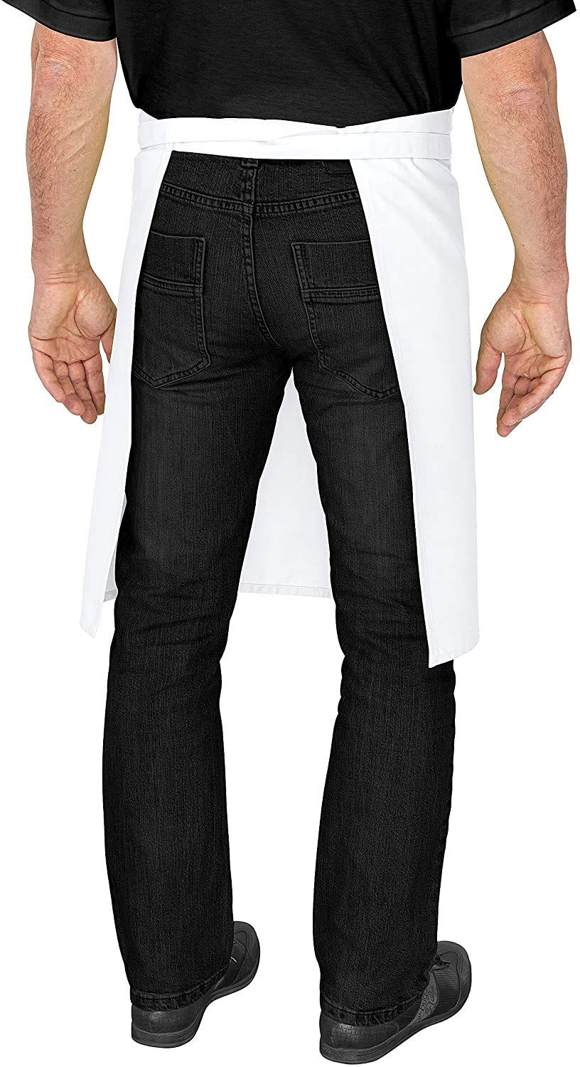 DESERMO Delantal básico de 60 cm x 80 cm (largo x ancho), excelente delantal para mujer y hombre, mezcla innovadora de algodón y poliéster, peso: 190 gm², 35% algodón, 65% poliéster., Blanco, 20er