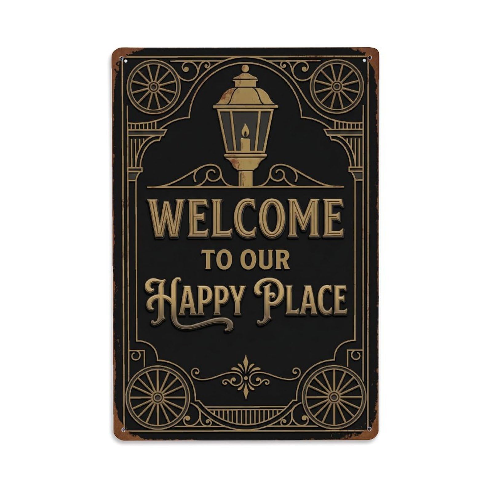 Fqnyr Style Welcome To Our Happy Place Vintage Carriage House Metal Tin Sign Plaque Wall Decor For Cafe, Club Bar, Office, Home Garden Metal Poster 8X12inch
