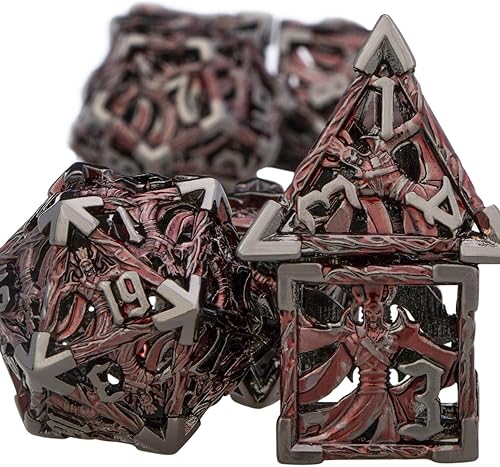 Miniatura 2 de Juego de dados huecos para DND, dados de mago de metal con caja, dados de juego de rol rojo y negro, 7 dados poliédricos para D&D, Dungeons and
