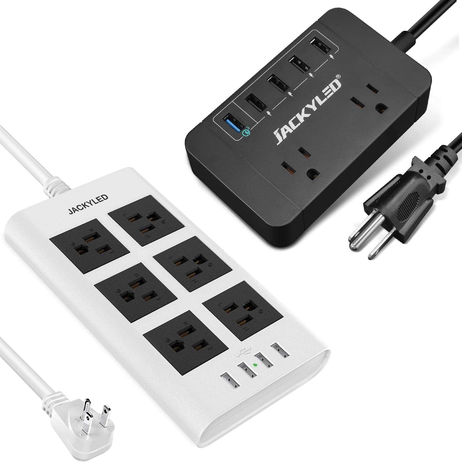 Power Strip 10ft Surge Protector JACKYLED Flat Plug 15A 14
