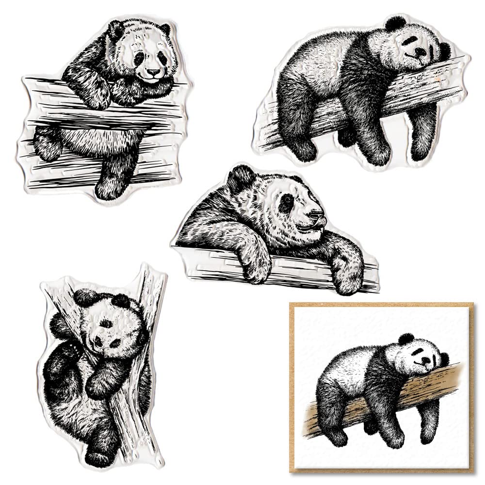 4 pcs Panda Clear Stamps for Card Making, Animal Clear Rubber Stamps Panda Playing Stamps for Holiday Card Making Decor DIY Scrapbooking Transparent Album Decor Paper Craft