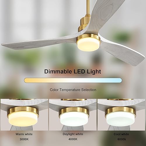 Miniatura 4 de Sofucor Ventilador de techo de 52 pulgadas control remoto ventilador de techo interior con luz ventilador de techo de madera de 3 aspas con motor CC