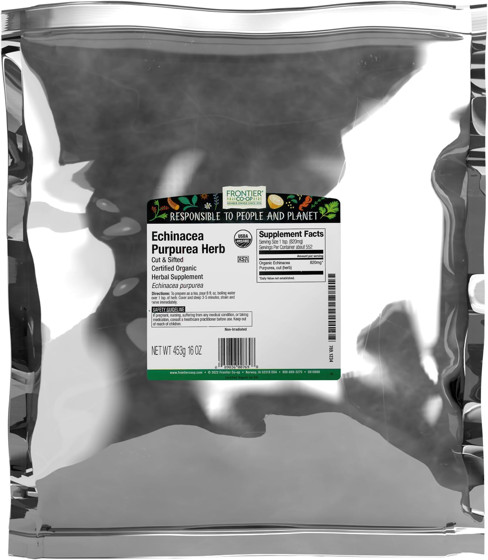 Organic Echinacea Purpurea Herb, Cut and Sifted, Kosher | 16 Ounce (Pack of 1)