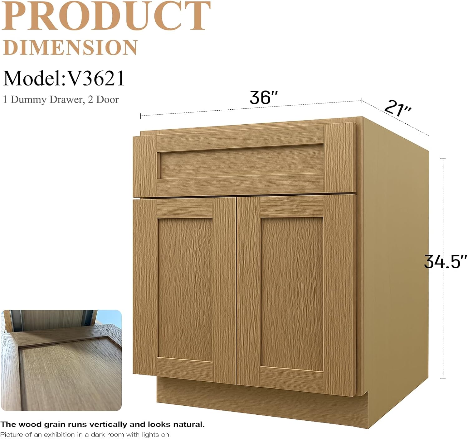 Bathroom Vanity Cabinet, Base Bathroom Vanity, 36 inch Vanity, 2 Soft Close Doors, 1 Dummy Drawer, Shaker, Painted, Unassembled, RTA (White Oak and MDF Door, 36" W X 34.5" H X 21" D)