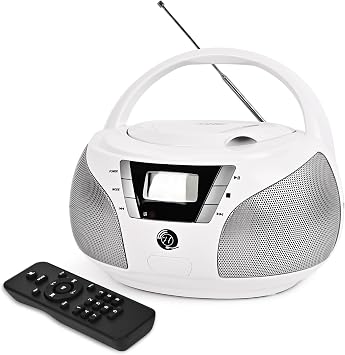 Portable CD Player Boombox with Bluetooth, FM Radio, USB Playback, Stereo Sound, Remote Control, Home Stereo Music System for Seniors and Family Gatherings White