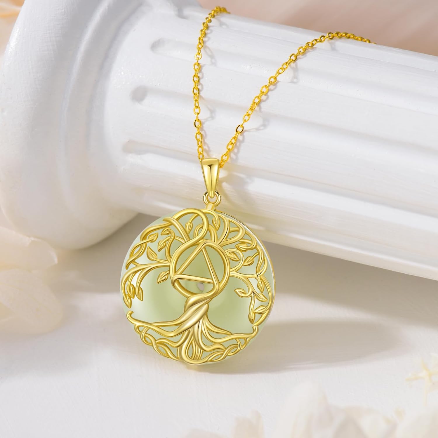 Jade Tree of Life Necklace 14k Gold Plated Sterling Silver Celtic Tree Pendant Natural Jade Jewelry Birthday Gifts for Women Mom Wife