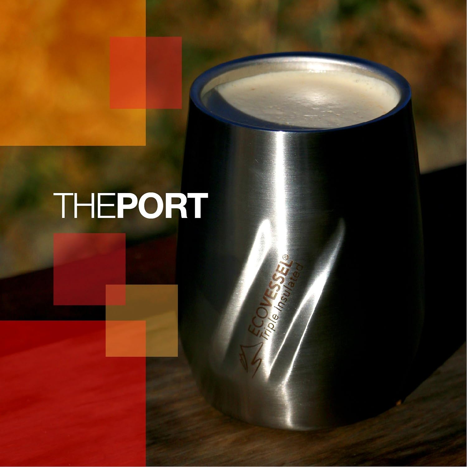 EcoVessel Port Insulated Wine Tumbler Cup with Lid, 10oz Vacuum Stainless Steel Stemless Outdoor Wine Glasses, Portable Coffee Travel Mug