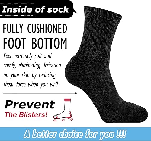 Miniatura 8 de Busy Socks Paquete de 4 calcetines para diabéticos sin encuadernación para hombres y mujeres, calcetines acolchados gruesos de algodón