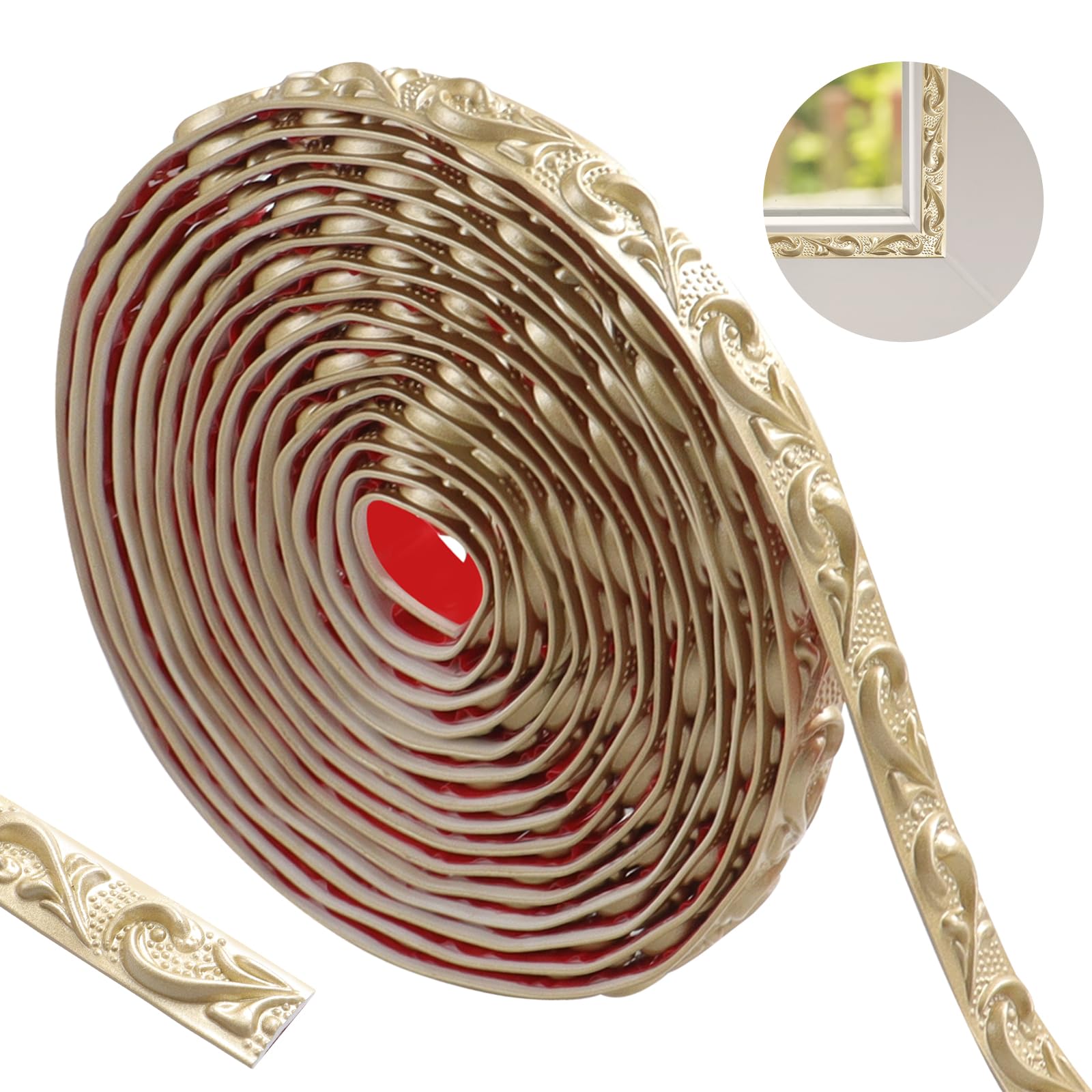 ztowoto 600cm Flexible Coving for Ceilings- Self Adhesive Wallpaper Border, Waterproof Moulding Trim 3D Vintage Pattern, Peel and Stick Wall Border for Home Decoration（Champagne Gold-2cm）
