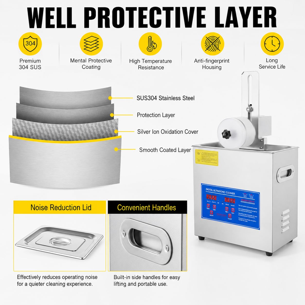 Pulitore ad ultrasuoni per dischi in vinile, in acciaio inox, per uso domestico, efficiente e facile da usare, perfetto per collezionisti e audiofili