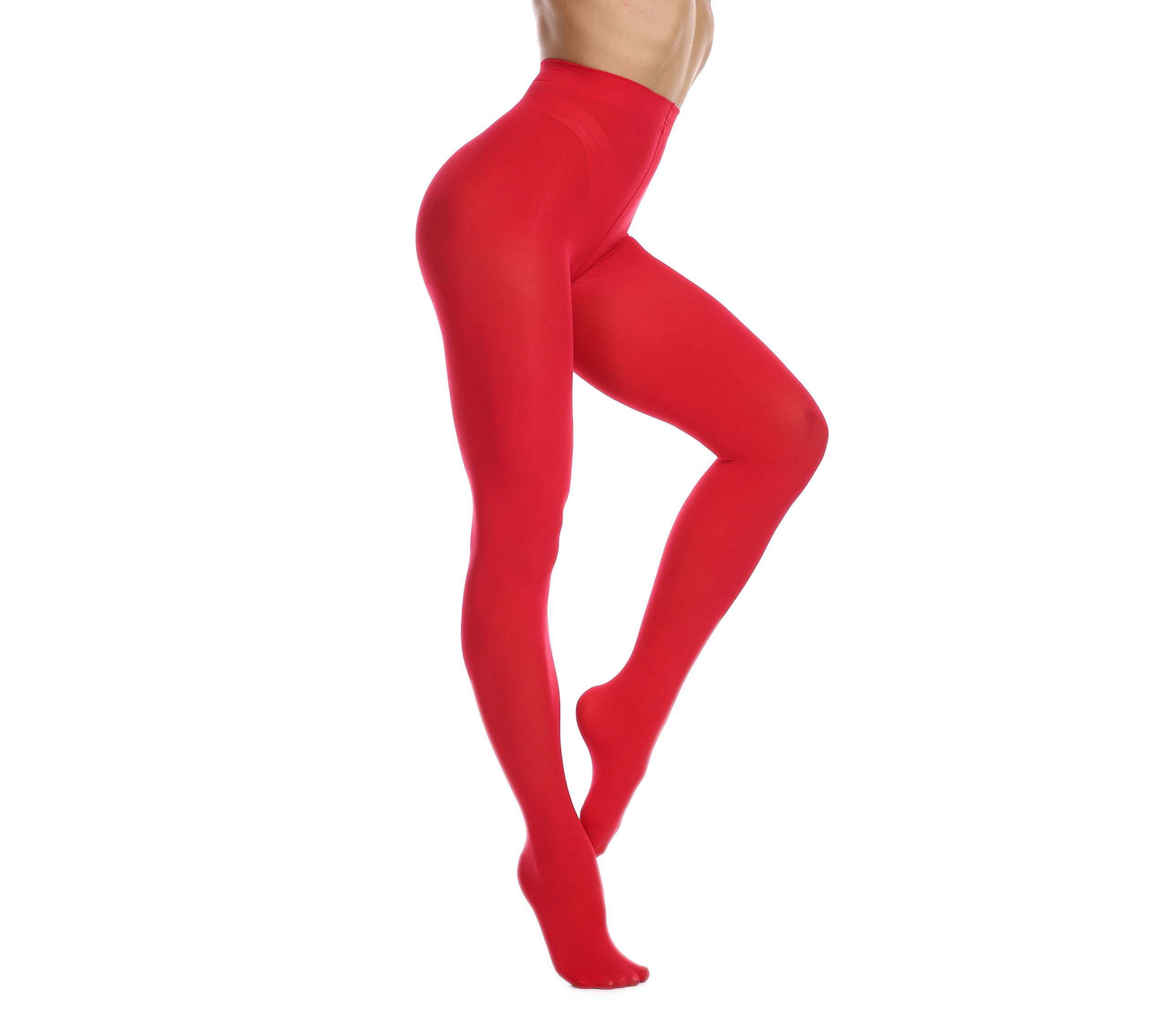 Frola Women's Red Tights For 80 Denier Semi Opaque Solid Color Footed Pantyhose Tights,,S-M
