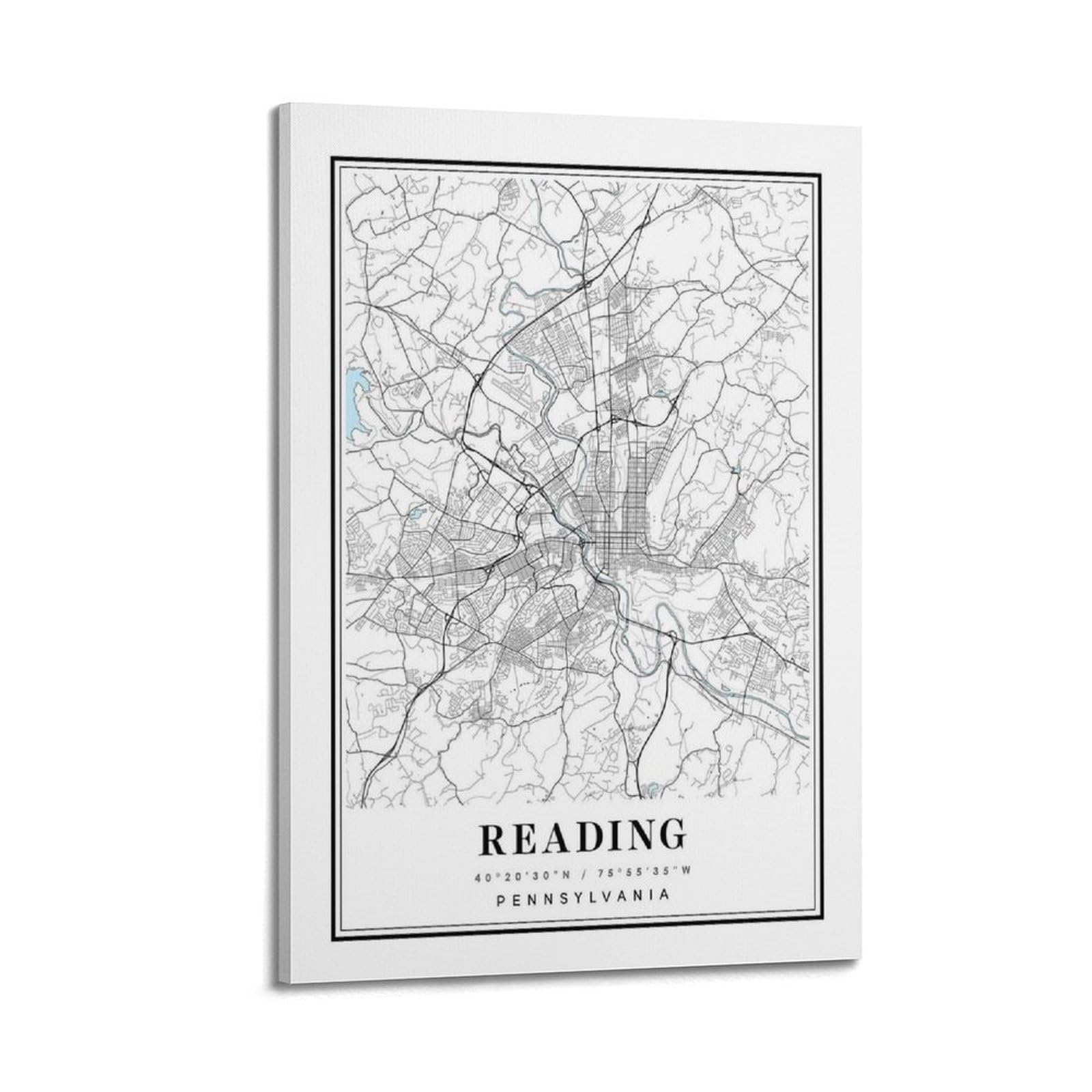 xiaoxiaoshen Reading Pennsylvania Map Canvas Poster Wall Art Prints Room Aesthetic Murals Bedroom And Living Decorations 24x36inch(60x90cm)