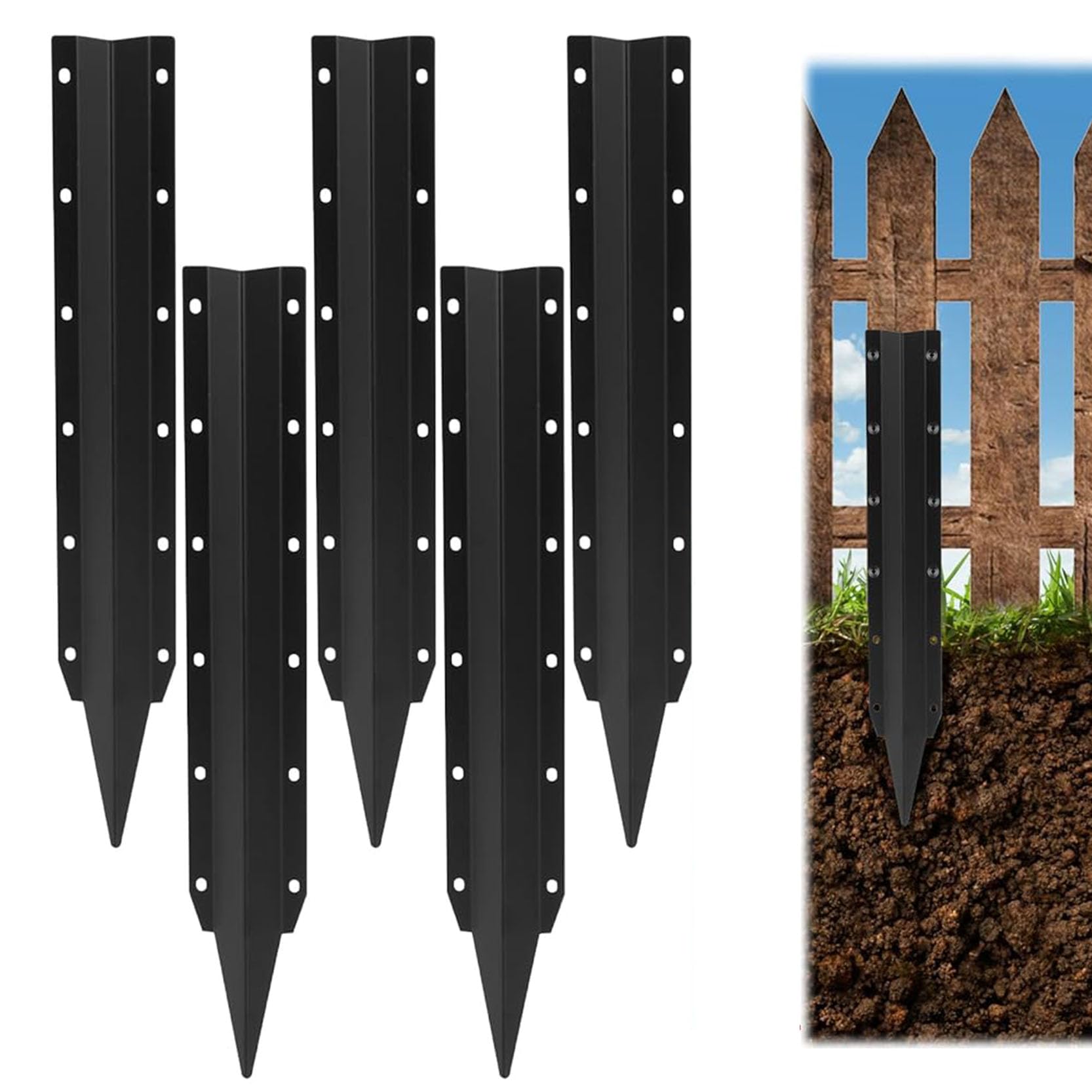 Kit di Riparazione per Pali di Recinzione Ancoraggio per Pali di Recinzione Picchetto da Terra Picchetti di Riparazione in Acciaio Resistente(Color:5pcs)