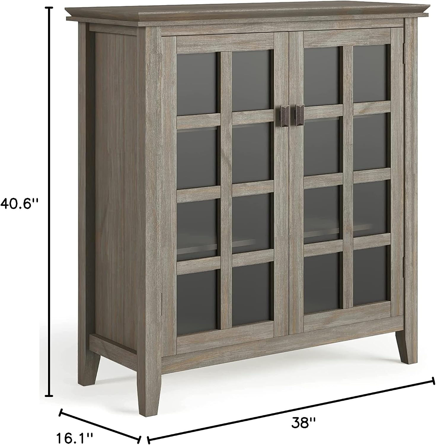 SIMPLIHOME Artisan SOLID WOOD 38 inch Wide Transitional Medium Storage Cabinet in Distressed Grey for the Living Room, Entryway and Family Room