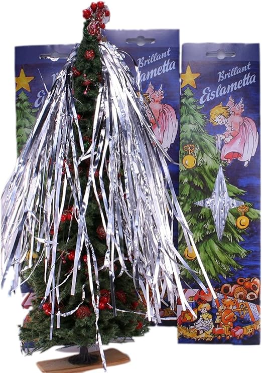 Meyer Imports Brilliant Eislametta Iridescent Tinsel Strand Icicles for Christmas Tree – Metal Silver German Lametta Icicles – Perfect for Garlands, Wreaths, nativities – 18 Gram (5 Pack)