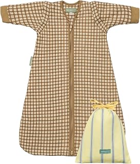 molis&co - Baby Schlafsack Neugeborene Abnehmbare Ärmel - Babyschlafsack 1 tog - Leicht gepolstert - 100% Baumwolle (Oeko-TEX 100), Premium Qualität (Brown Checks, 0-6 Monate)