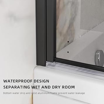 Goodyo Bathtub Screen Panel Pivot Swing Shower Door for Bathtub 180 Pivot 1/4 Tempered Glass, 31.5 x 55, Black