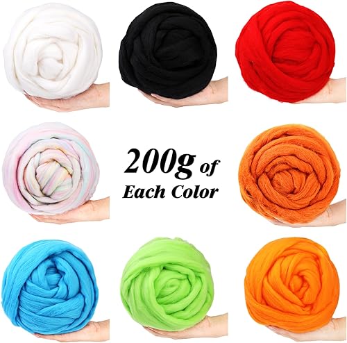 Miniatura 2 de Hilo de lana de 7.02 onzas, lana natural de color, suministros de fieltro de lana para fieltro de aguja, hilado a mano, materiales de manualidades,