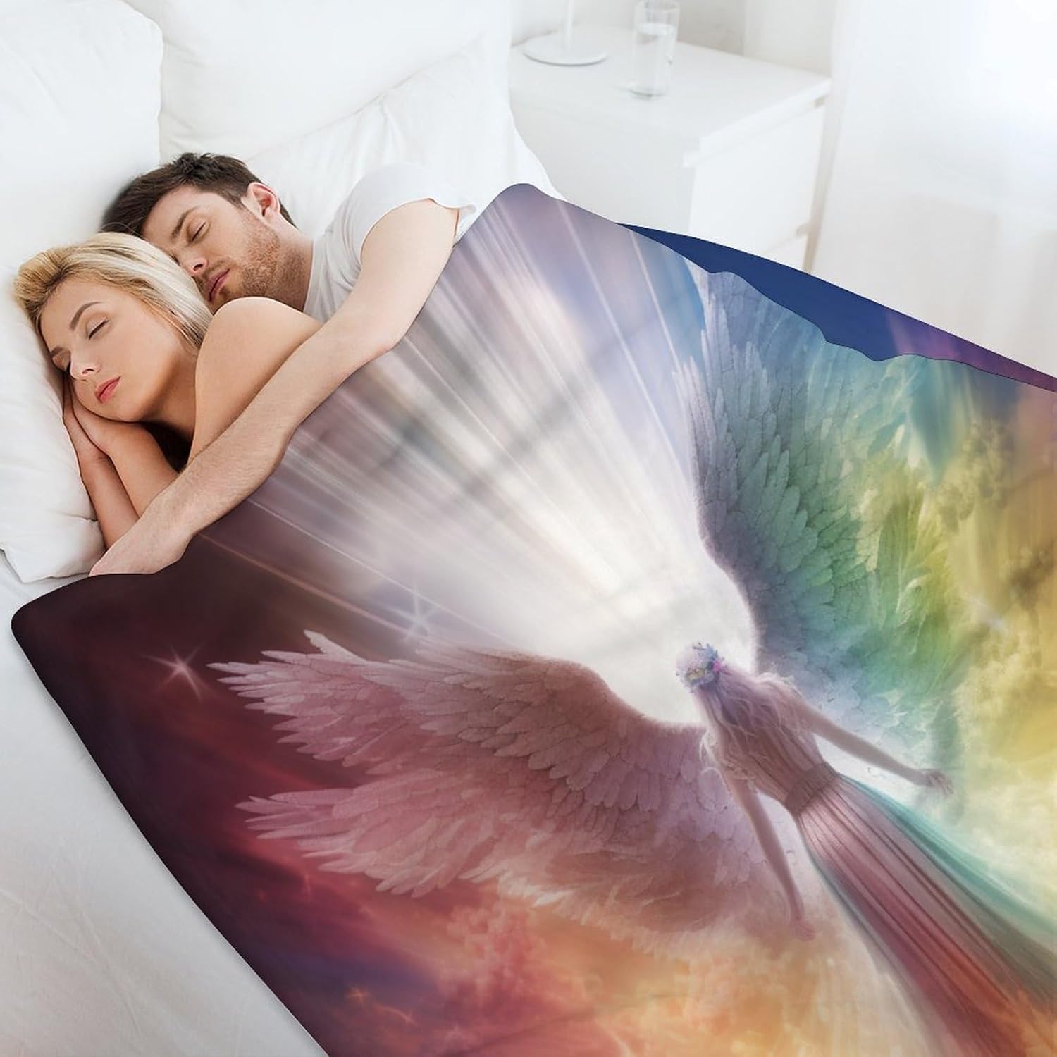 3D Rainbow Angel Plush Bed Blanket, Flannel Blanket for Kids Teen Young Boys Girls Throw Blanket Modern Fashion Anti-Pilling Blanket for Couch Bed Sofa 50"*60"（130 * 150cm）