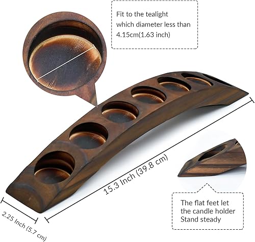 Miniatura 2 de Portavelas largo de madera con 7 agujeros, centros de mesa para mesas, color madera rústica