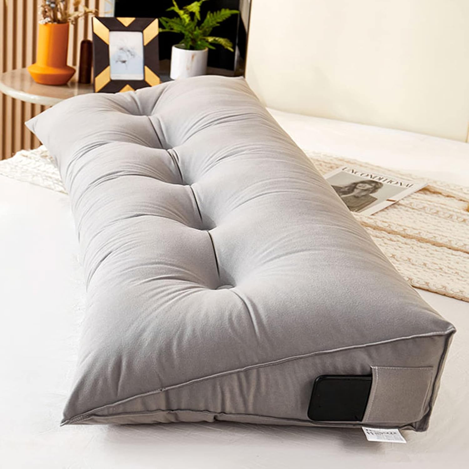 Triangular Reading Wedge Pillow, Triangular Headboard Positioning Support Pillow, for Headboard Day Bed Bunk Bed with Removable Cover,D,23.6 x7.87x19.68in