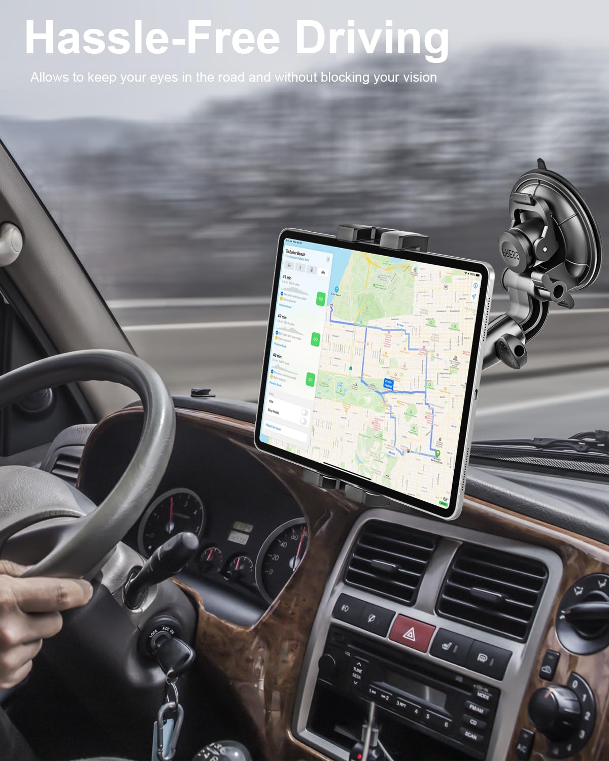 woleyi Windshield Car Tablet Mount - [95mm Glass Suction Cup] Window Dashboard Tablet Holder for Car with 1/4'' Screw Thread & Sticky Pads, for iPad Pro Air Mini, Galaxy, Camera, Gopro, 4-13