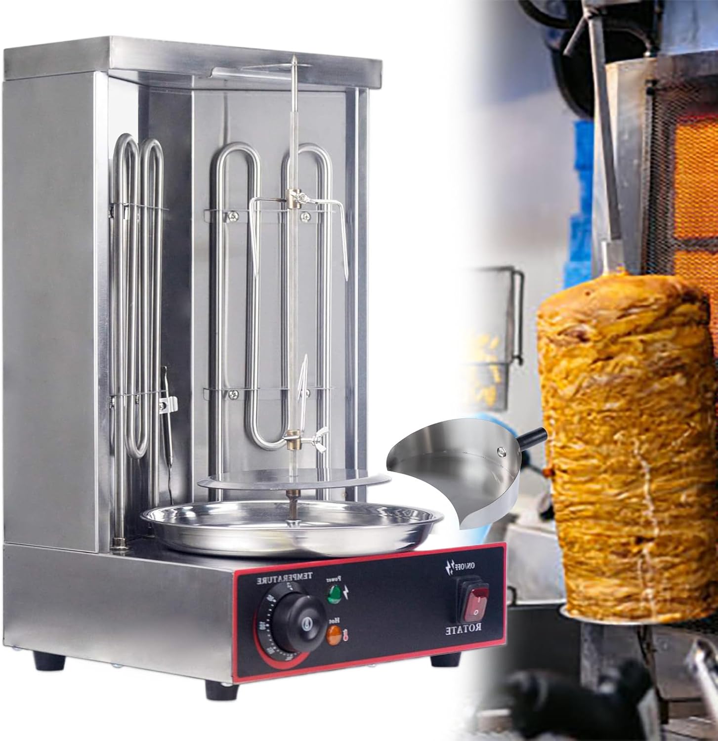 Electric Vertical Rotisserie, Shawarma Broiler, Kebab Grill Machine, Rotating Grill with Adjustable Temperature, for Home Restaurant Kitchen,