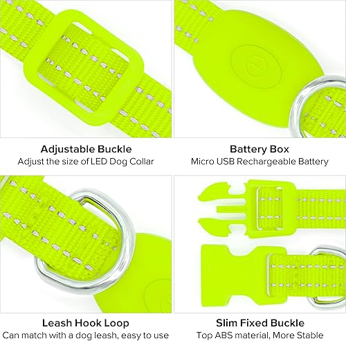 Miniatura 3 de Candofly Collar de perro iluminado  Collar de perro LED recargable  Collar de cachorro brillante con luces para pasear por la noche (XS, verde neón)