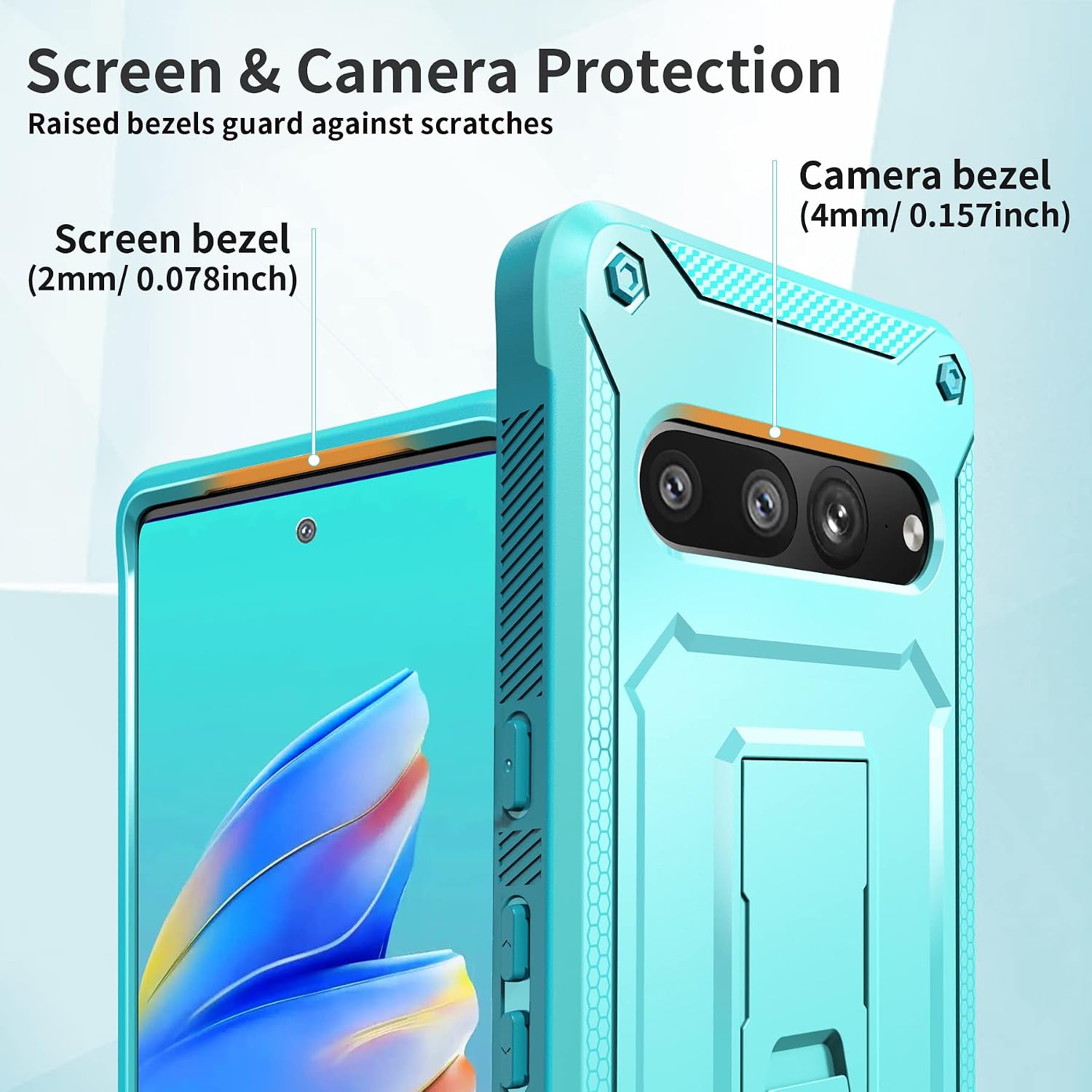 URBANITE for Google Pixel 7 Pro Case, Military Grade Rugged Shockproof Protective Cover with Kickstand (Sky Blue)