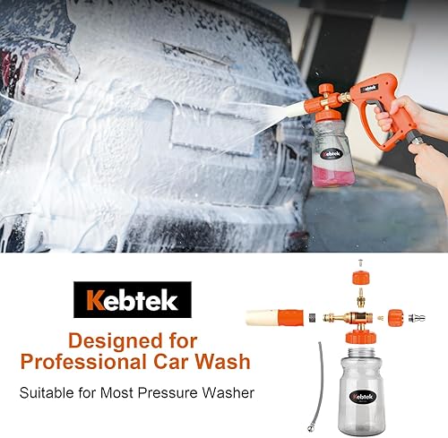 Miniatura 7 de Kebtek Pistola de lavado a presión corta con cañón de espuma de 5200 PSI, lanza de espuma de nieve de conexión rápida de 1/4 pulgadas para lavado de