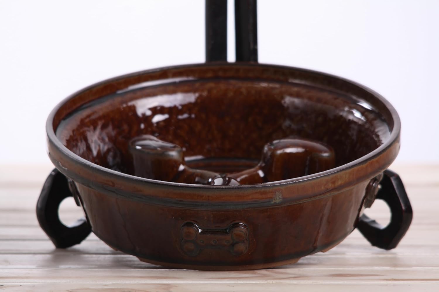 Willow Ceramics Slow Feeder Dog Bowl – Handmade Ceramic Paw & Bone Design, 30.4oz Anti‑Gulp Bowl for Medium to Large Dogs, Dishwasher Safe, Made in USA (Dark Honey, 8inch)