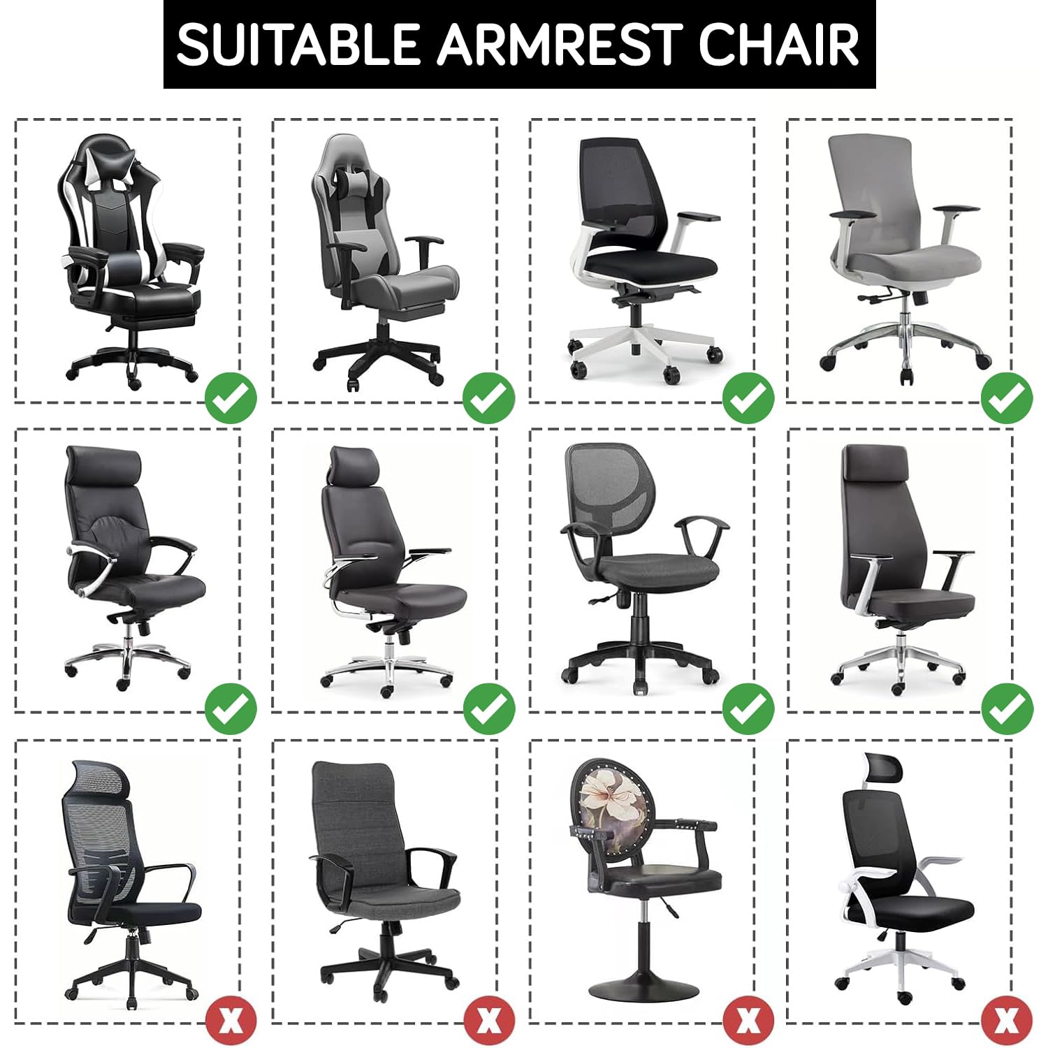 HOKIPO 170gsm Jacquard Armrest Covers for Office Chair (Elastic Style), 1 Pair, Black (AR-5937-BLK) 1