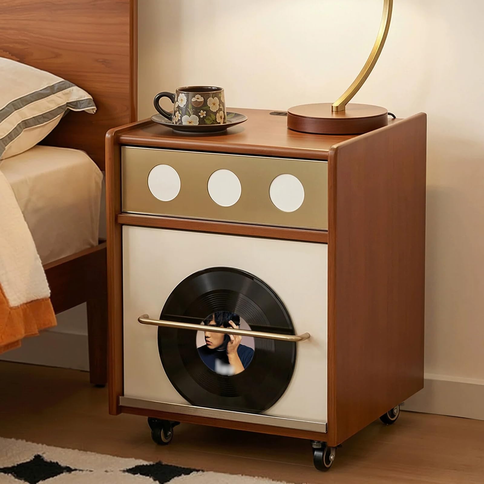SXZenSpace Night Stand with Charger Station, Creative Bedside Table 2 Large Capacity Drawers, Wood Nightstand for Bedroom