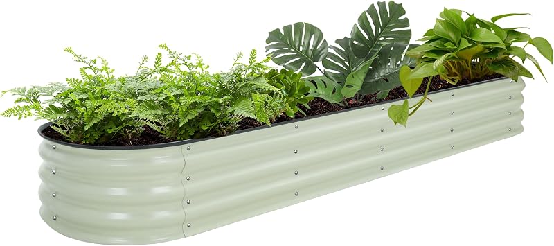 VEIKOU 82x1FT Galvanized Raised Garden Bed, Planter Box with 9 in 1 Modular, Garden Bed for Outdoor Vegetables, Flower, Beige