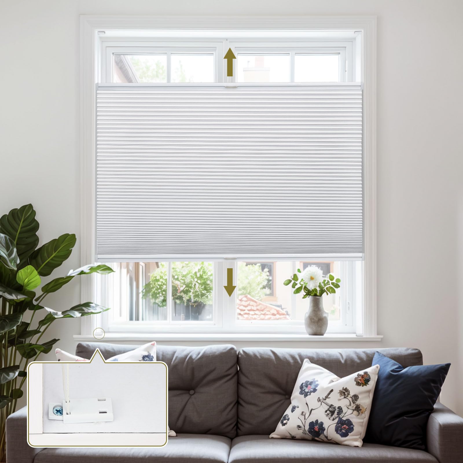 Moonice Cordless Honeycomb Pleated Blinds Blackout Top Down Bottom Up Cellular Blinds Easy Fit Install Inward-Opening Window Shades Heat Insulation Shades for Home White, 50cm W x 120cm H