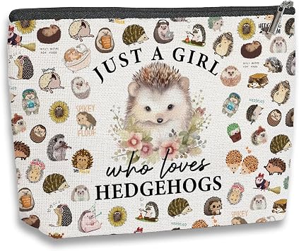 Hedgehog Gifts for Women Girls Hedgehog Makeup Bag Hedgehog Stuff Merch Animal Lover Funny Birthday Christmas Gift for Hedgehog Lovers Daughter Sister Bestie Niece Just A Girl Who Loves Hedgehogs