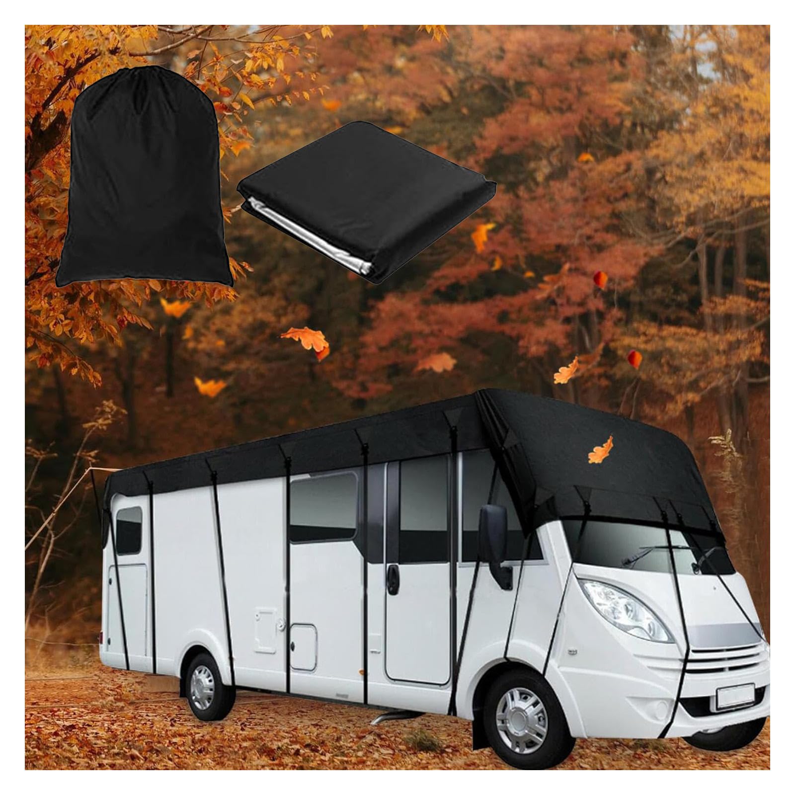 RRRYYYZZ HFKJway Trailer Cover 210D Oxford Cloth Travel Trailer Cover Wind, Rain and Snow Proof Popup Camper Covers Travel Trailer Cover,Black-7.5m×3m