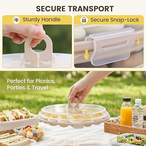 Miniatura 4 de HAKSEN Recipientes para huevos rellenos con tapa, bandeja portátil con 22 ranuras para servir huevos rellenos, ideal para fiestas navideñas y cocina