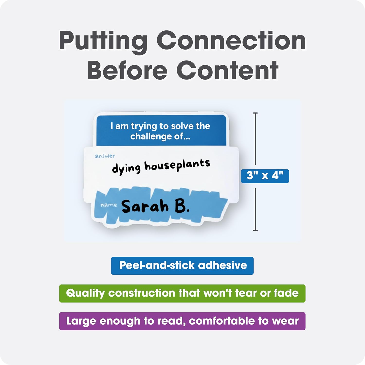 We! Connect Name Tag Stickers (150 PCS) - Easy-to-Write Name Stickers with Conversation Starters - Ideal for Networking, Ice Breakers & Adult Educational Team Building Games - Self-Adhesive Tags