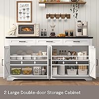 Vista 3 de usikey Aparador grande de 61 pulgadas con 4 puertas y 3 cajones, mesa de buffet de granja, armario de almacenamiento de comedor para cocina o sala