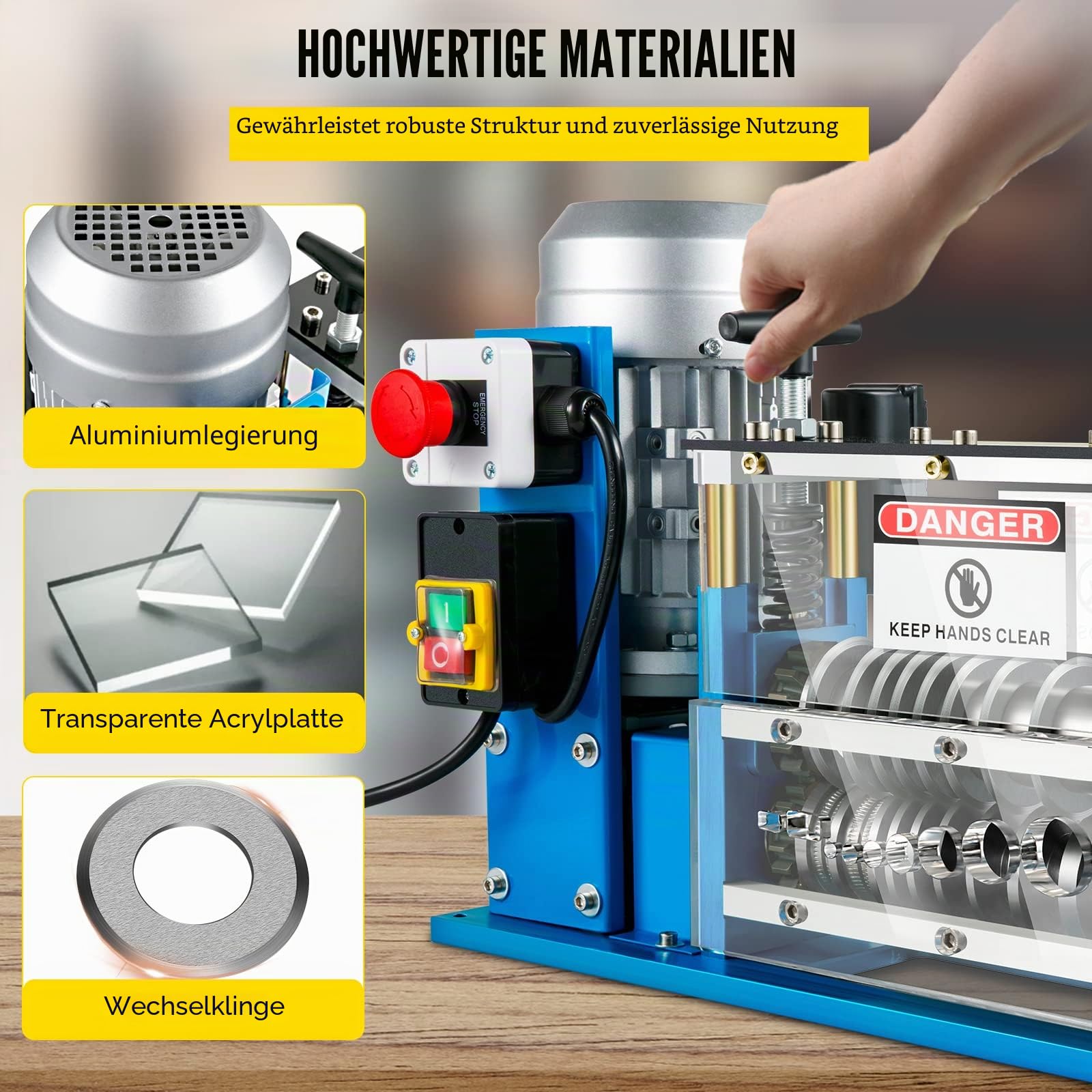 VEVOR Elektrische Abisoliermaschine, 370 W, 1,5 mm-38 mm, Kabelabisoliermaschine, Kabel Abisolierwerkzeug, 11 Kanäle 10 Klingen zum Recycling von Kupferdrähten/Entfernen, Isolierung aus Kunststoff